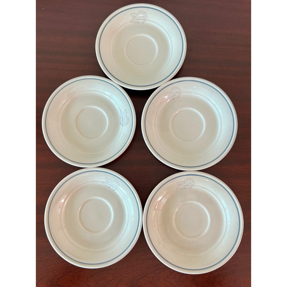 Keltcraft Noritake Kilkee 9109 Saucers Set of 5 Butterfly Blue Band Ireland 6"
